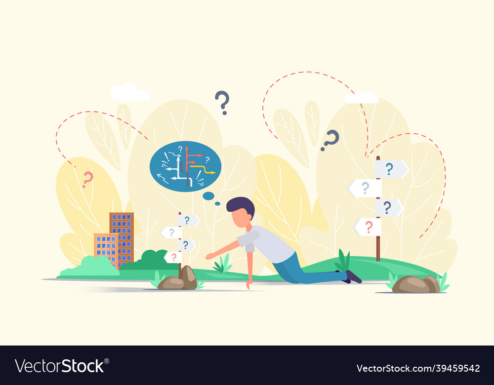 Man making decision looking at question mark vector image Man making decision looking at question mark