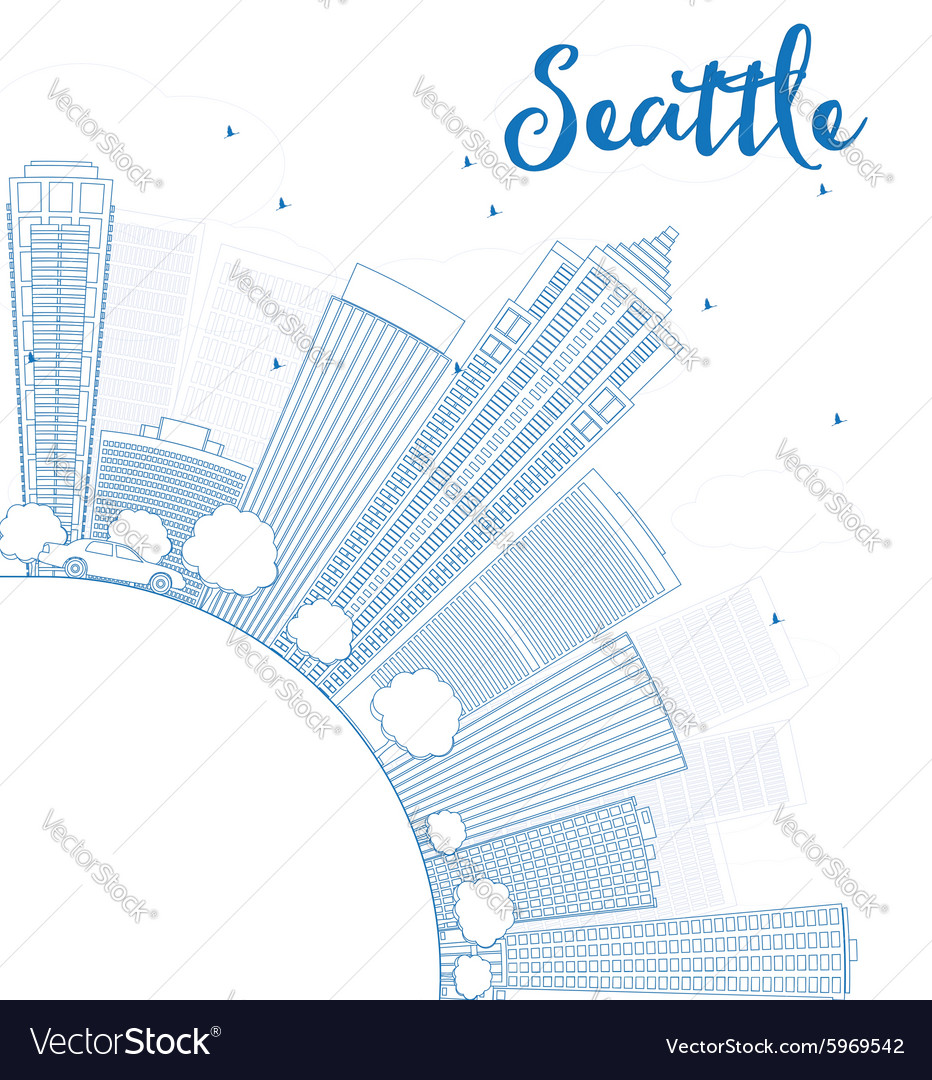 Outline seattle city skyline Royalty Free Vector Image