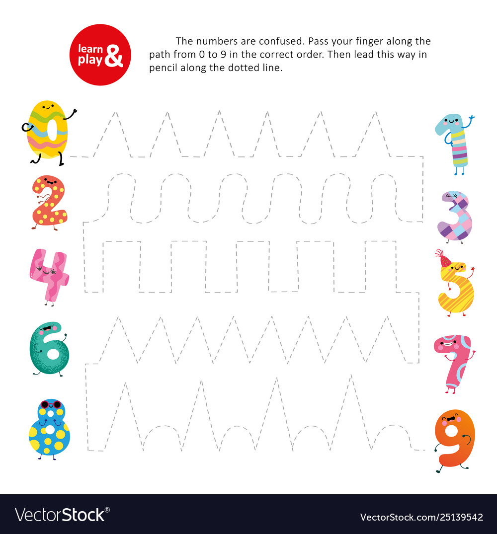 Pass finger path correct order number kid game vector image Pass finger path correct order number kid game