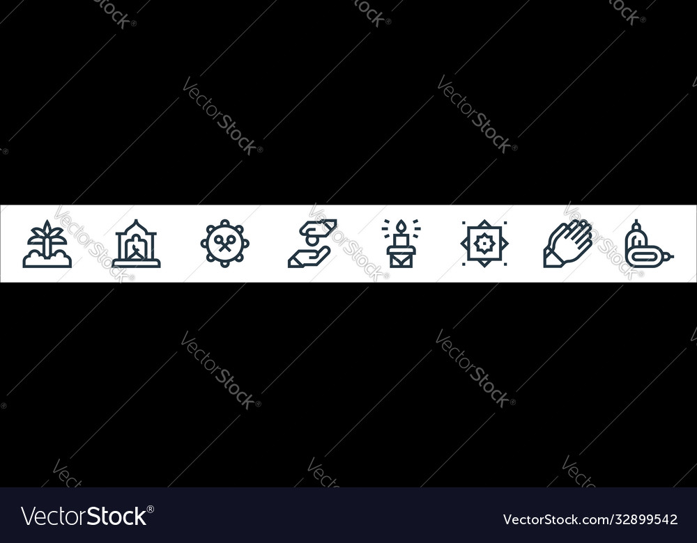 Ramadan line icons linear set quality vector image Ramadan line icons linear set quality