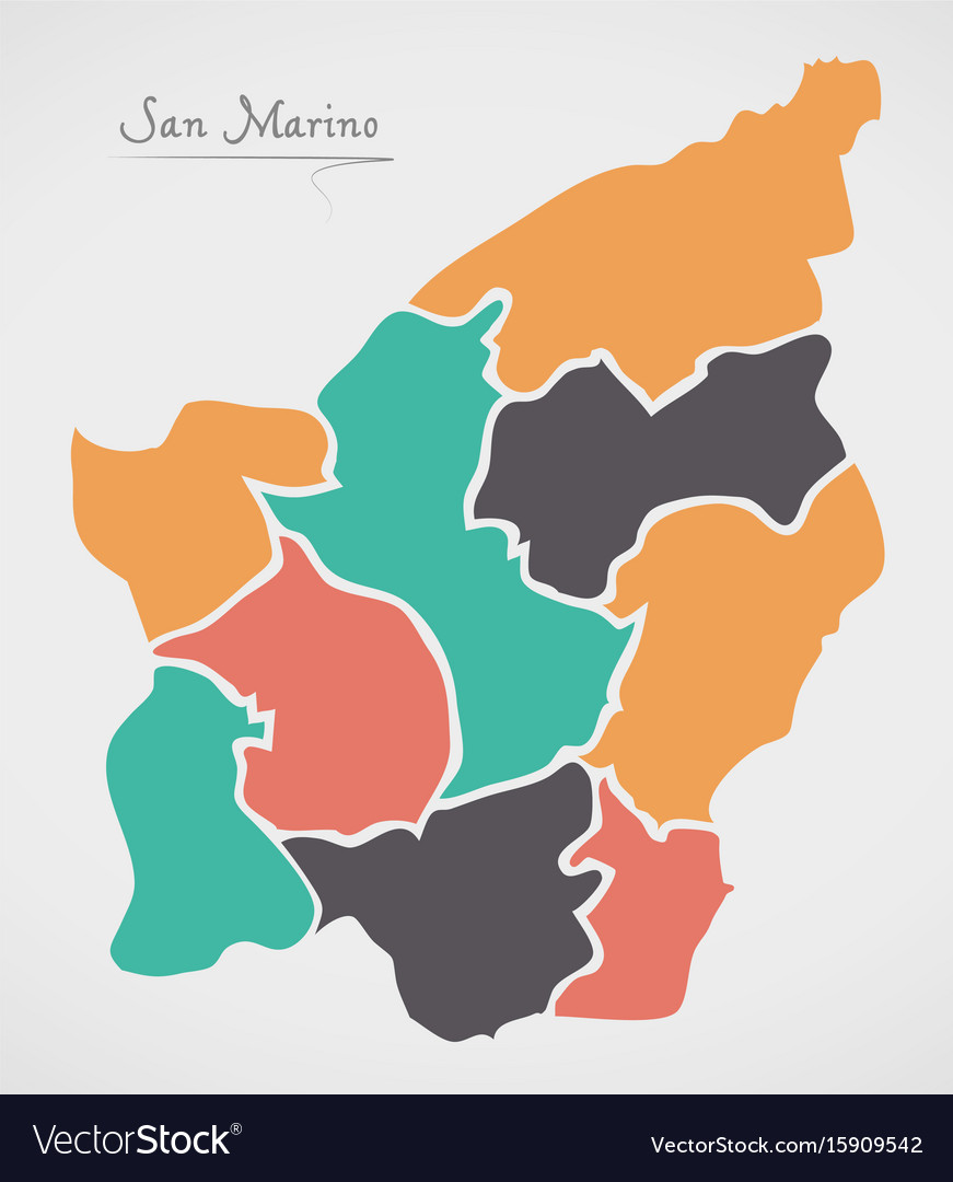 San marino map with states and modern round shapes