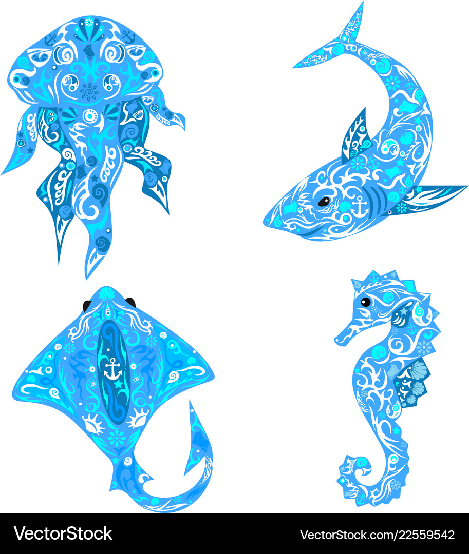 Sea creatures shark pattern body ramp Royalty Free Vector