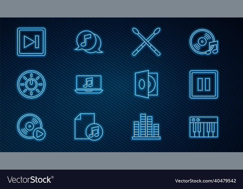 Set line music synthesizer pause button drum vector image Set line music synthesizer pause button drum