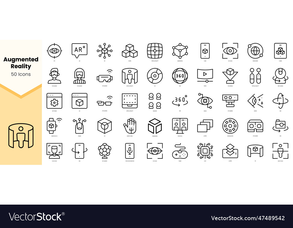 Set of virtual and augmented reality icons simple Vector Image Set of virtual and augmented reality icons simple