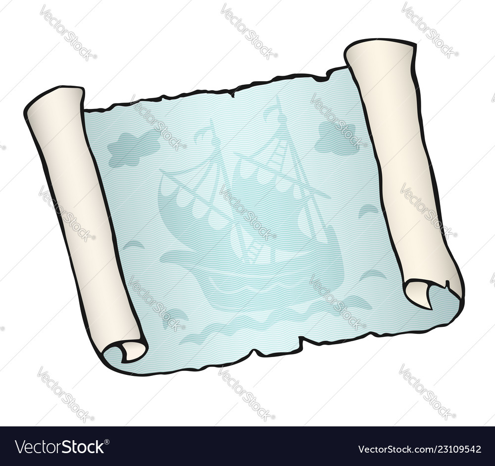 Sketch of ancient scroll with ship isolated