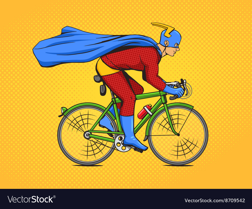 Superhero on a bicycle comic book Royalty Free Vector Image