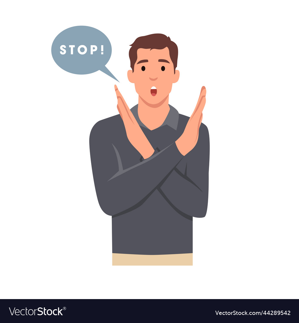 Young man unhappy showing crossed hands sign Vector Image