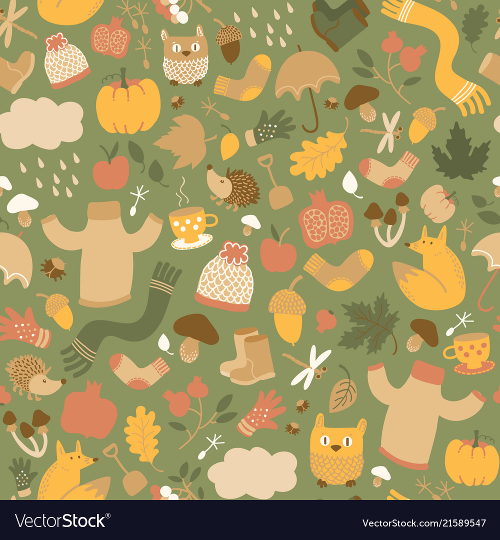 Autumn green seamless pattern vector image Autumn green seamless pattern