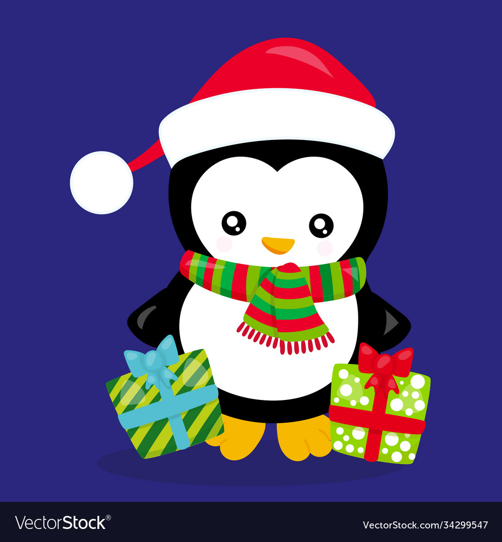 Baby penguin with giftbox 06 Royalty Free Vector Image