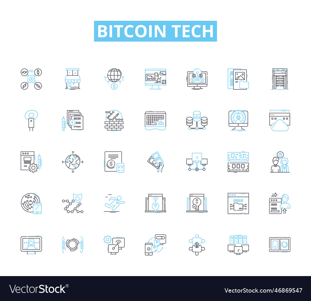 Bitcoin tech linear icons set cryptocurrency vector image Bitcoin tech linear icons set cryptocurrency