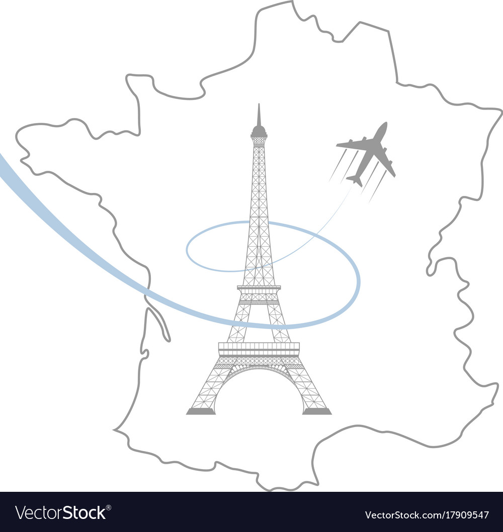 Eiffel tower and map on white