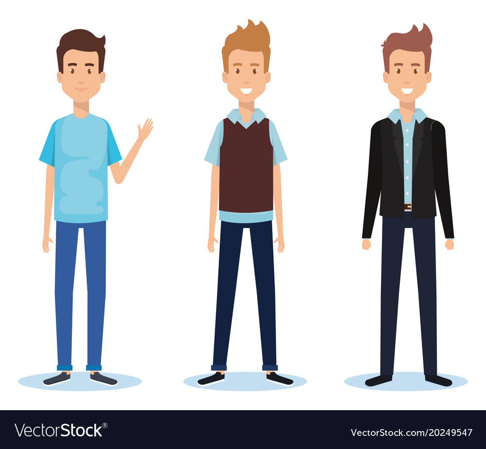 Group of youngs men poses styles Royalty Free Vector Image