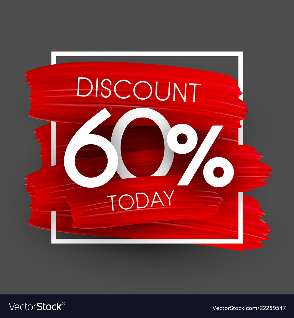 sale-60-discount-promotion-poster-with-red-brush-vector-image