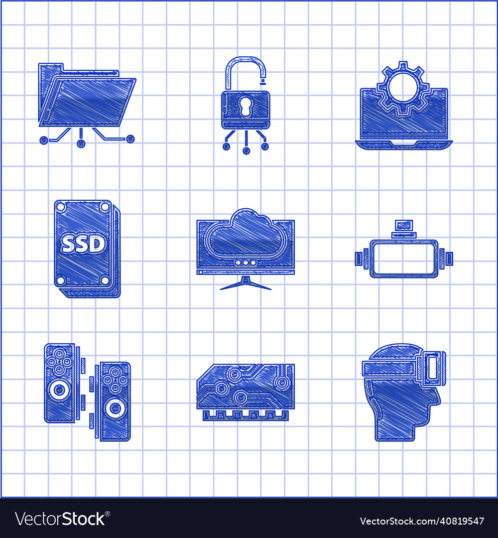 Set computer monitor screen ram random access vector image Set computer monitor screen ram random access