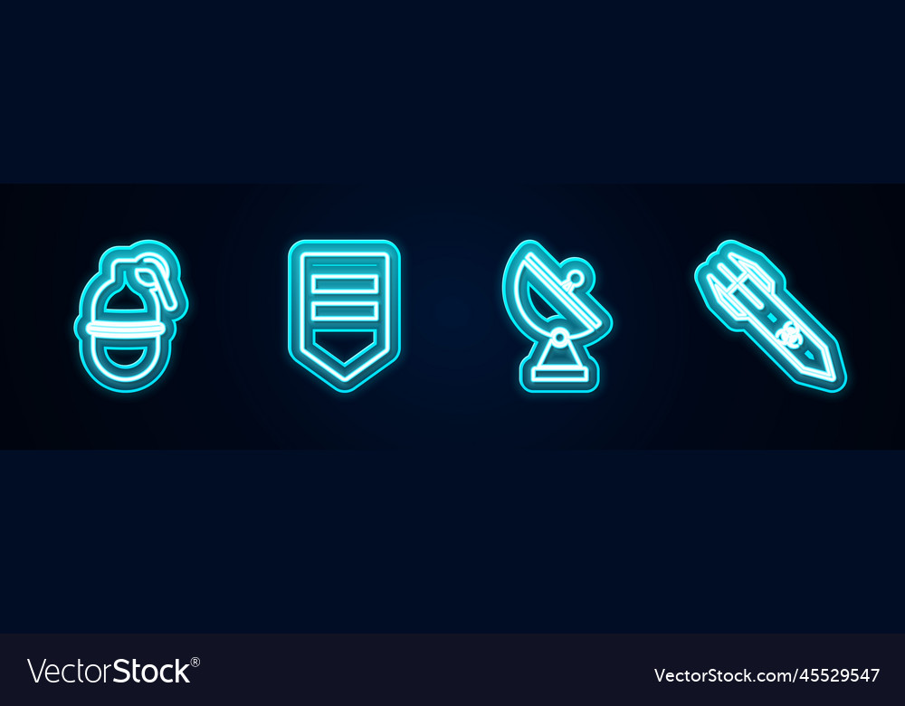 Set line hand grenade chevron radar vector image Set line hand grenade chevron radar
