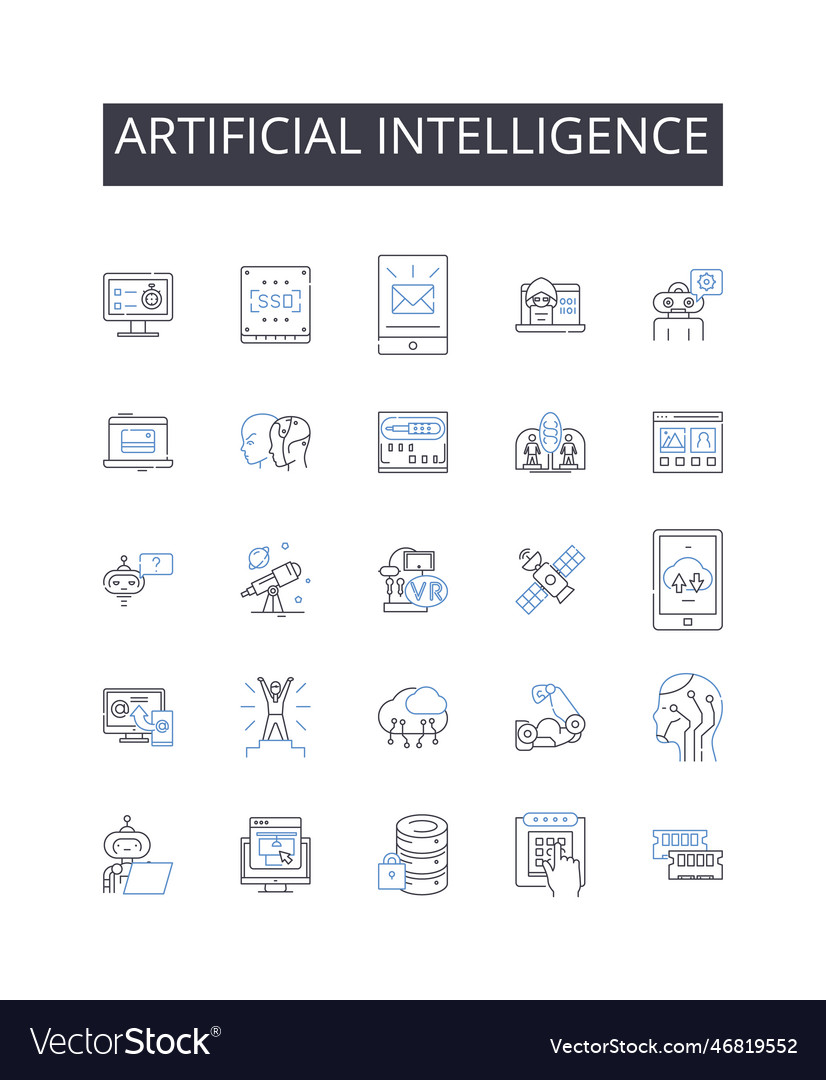 Artificial intelligence line icons collection vector image Artificial intelligence line icons collection