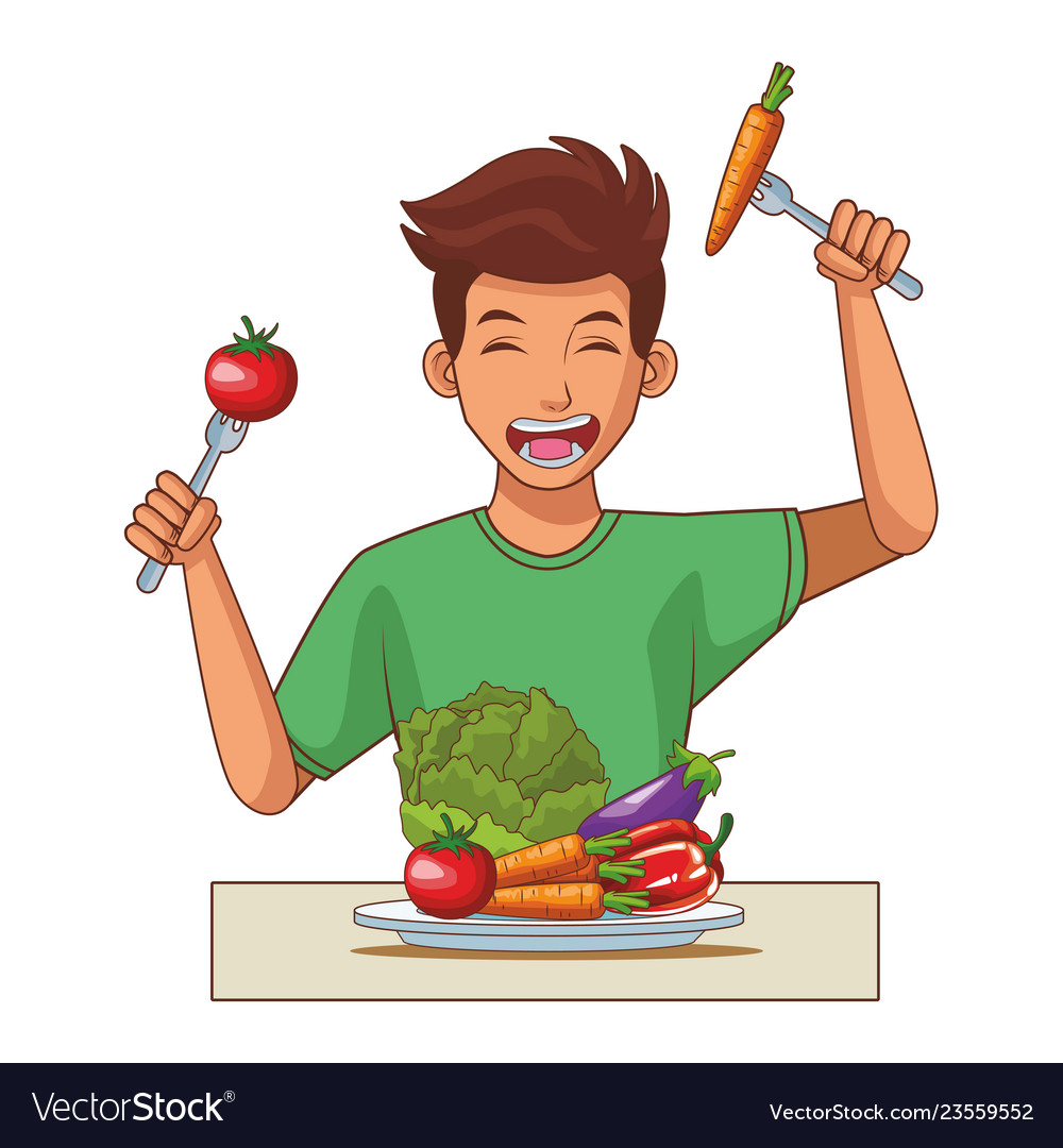 Balanced diet young man Royalty Free Vector Image