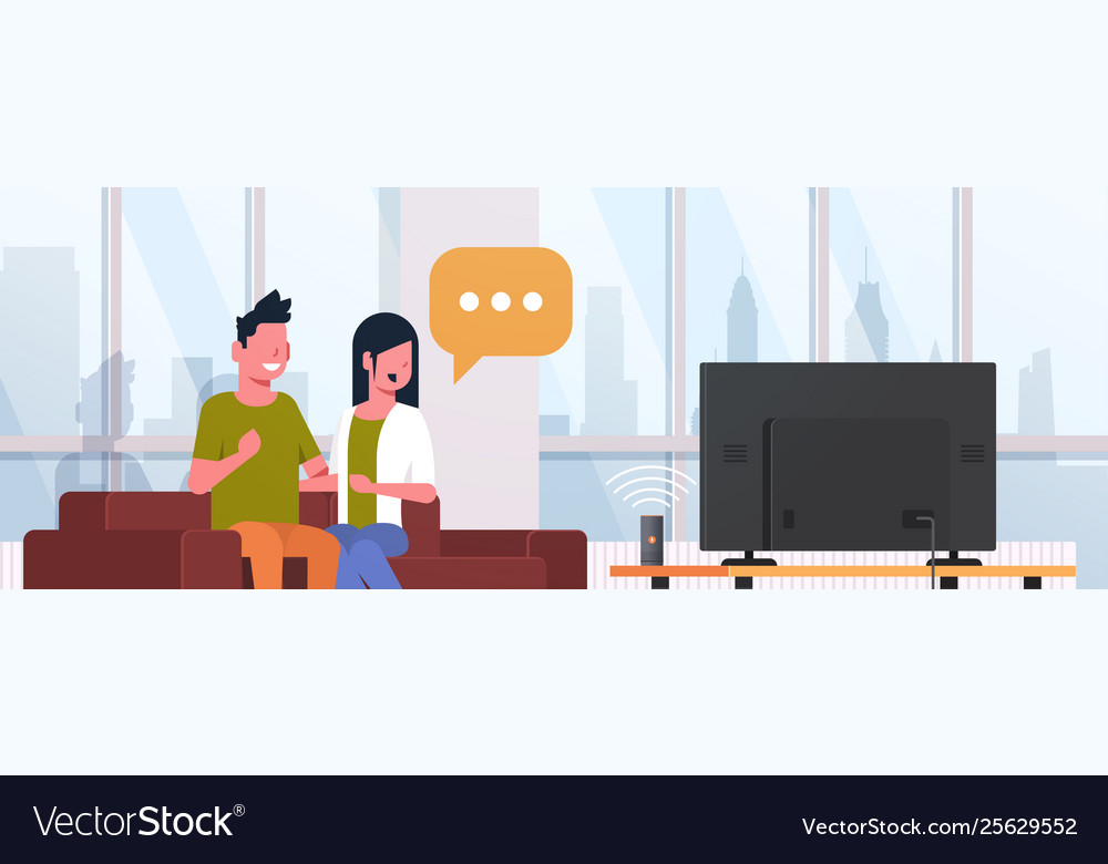 Couple watching tv man woman sitting on couch Vector Image