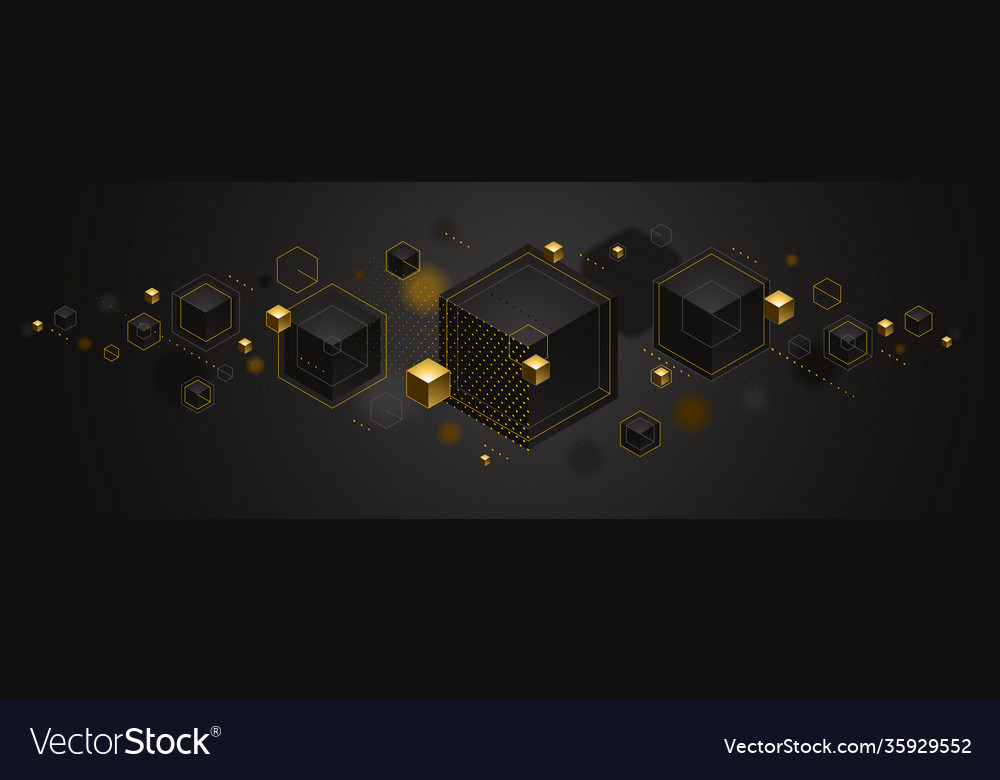 Cubes cluster with golden elements lines and dots vector image Cubes cluster with golden elements lines and dots