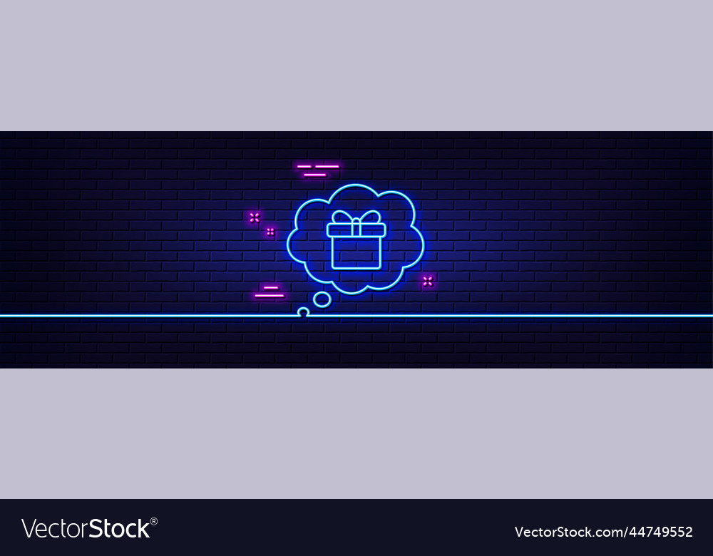 Dreaming of gift line icon present box sign neon