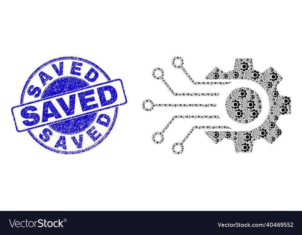 Grunge saved stamp and smart gear links recursive vector image Grunge saved stamp and smart gear links recursive