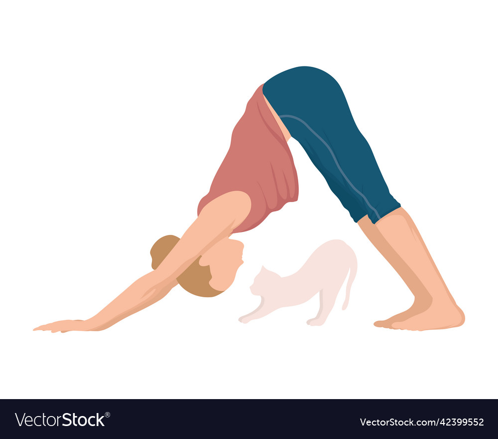 Lady practicing yoga with cat