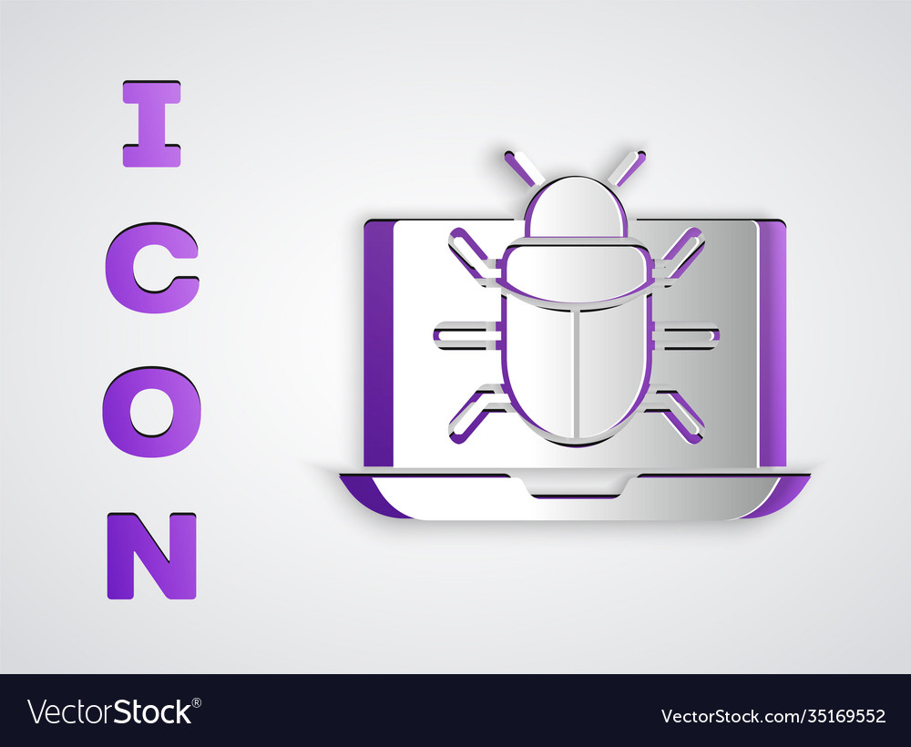 Paper cut system bug on monitor icon isolated vector image Paper cut system bug on monitor icon isolated