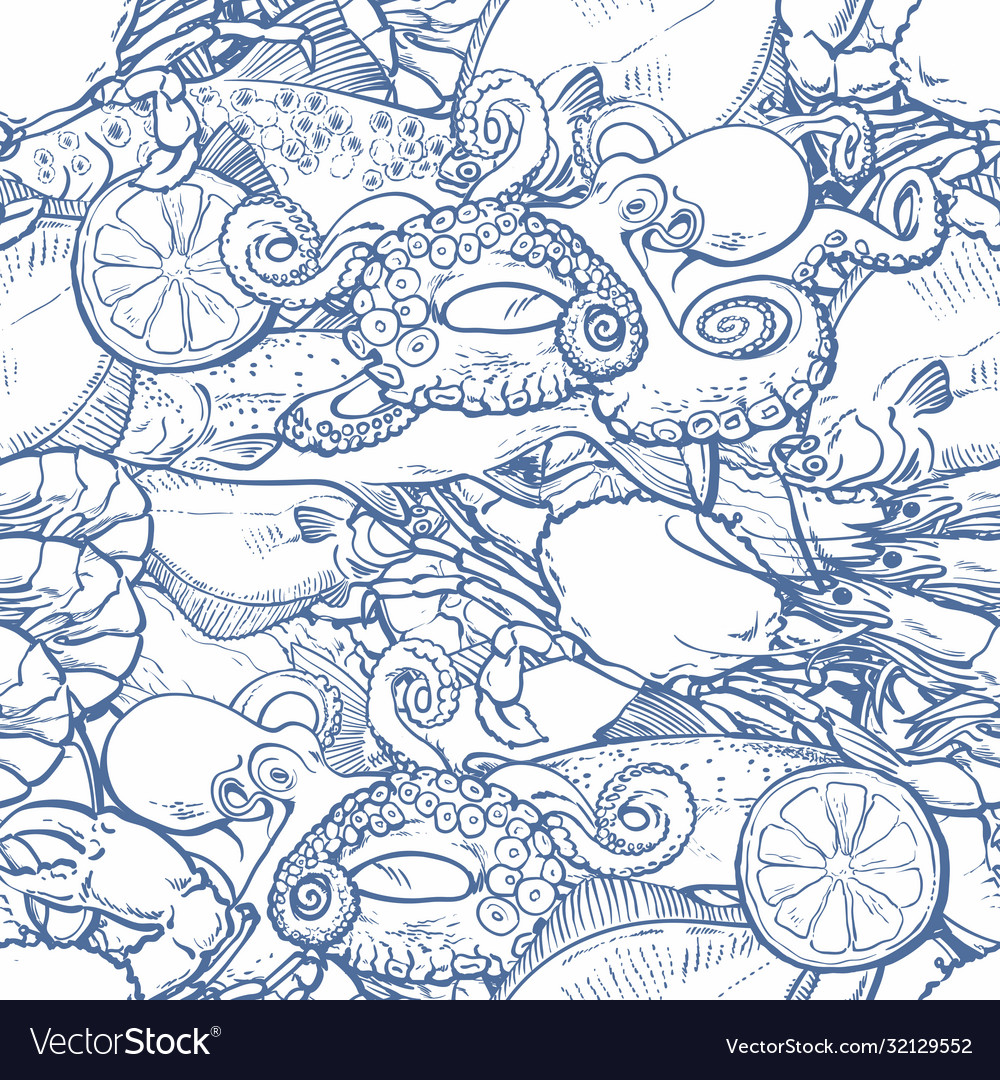 Seafood seamless pattern