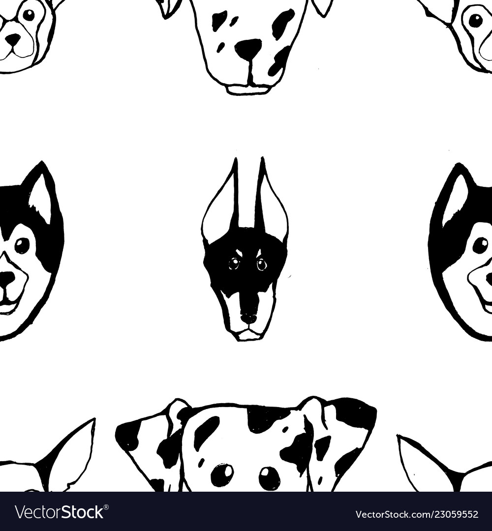 Seamless pattern with dog breeds bulldog husky