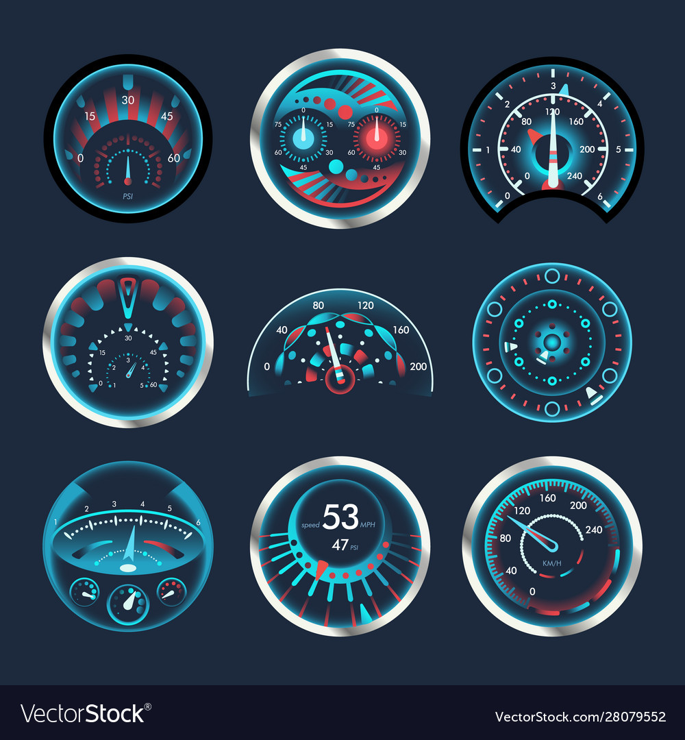 Set isolated speedometers for dashboard analog vector image Set isolated speedometers for dashboard analog