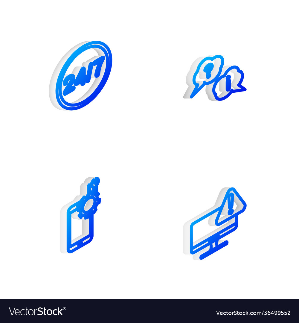 Set isometric line question and exclamation clock vector image Set isometric line question and exclamation clock