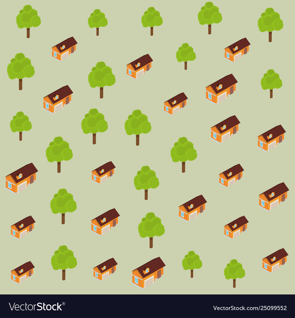 Trees and houses pattern background