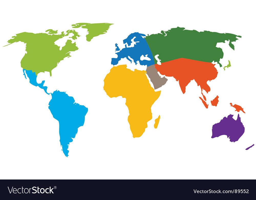 World Map Continents Royalty Free Vector Image   World Map Continents Vector 89552 