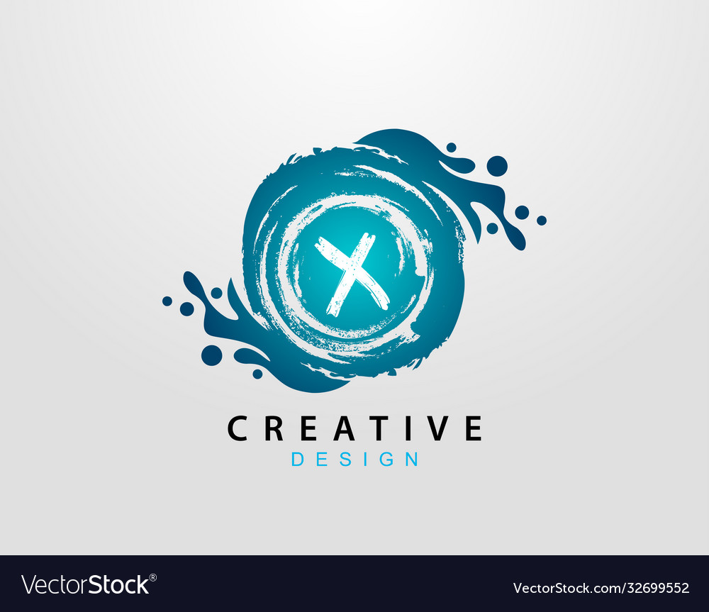 X logo with blue splash element wave