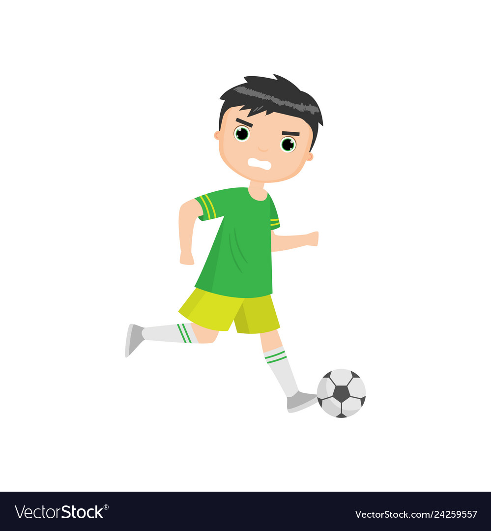 Angry boy playing soccer isolated against white Vector Image