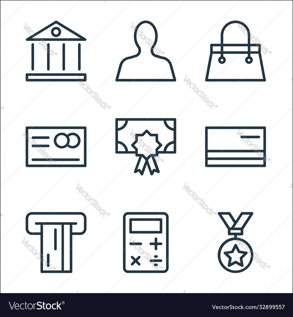Banking and finance line icons linear set quality vector image Banking and finance line icons linear set quality