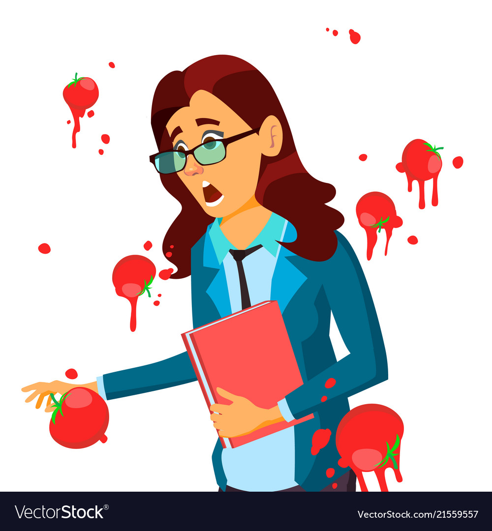 Business woman having tomatoes from crowd fail