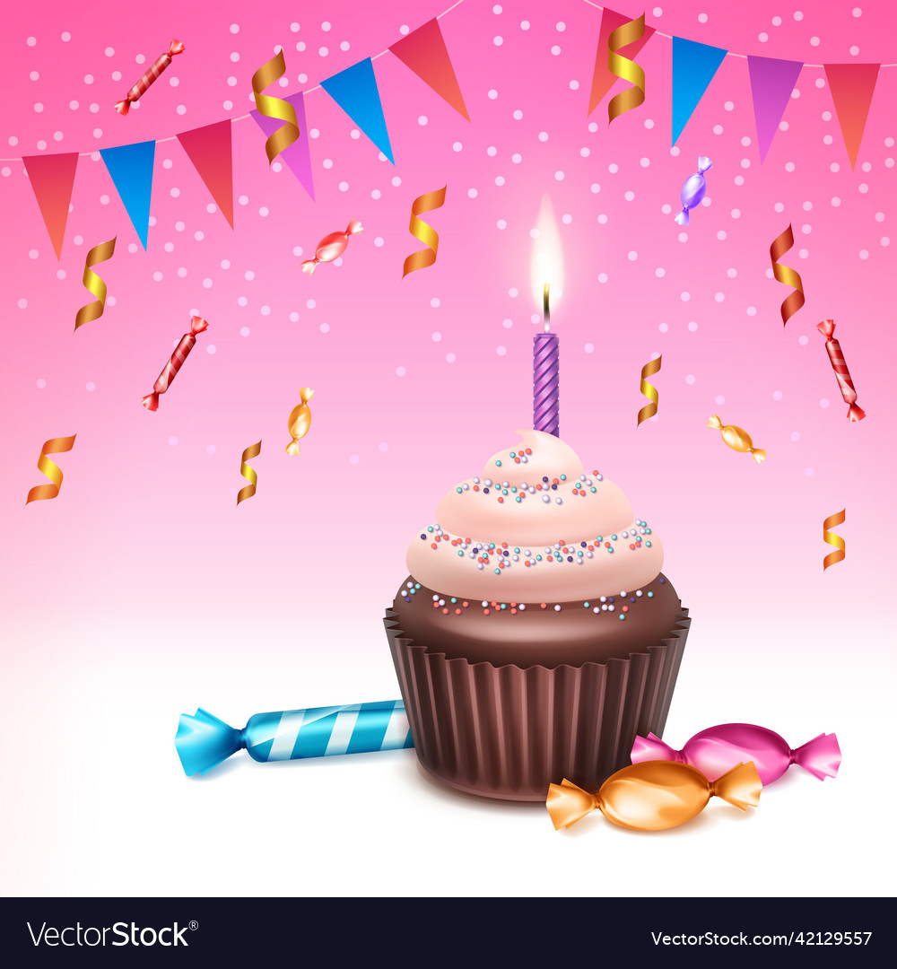 Cupcake with candle Royalty Free Vector Image - VectorStock