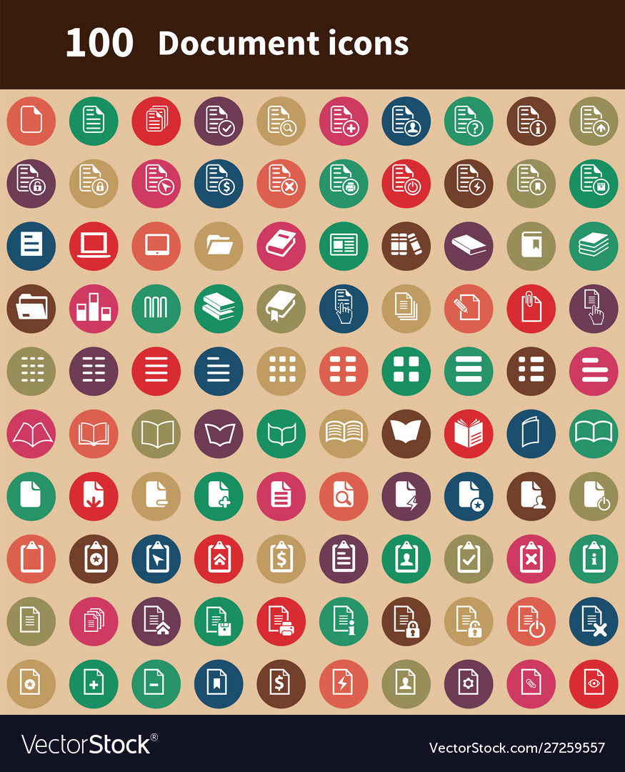 Document 100 icons universal set for web and ui