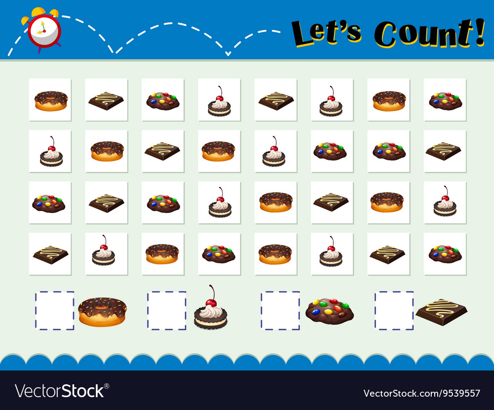 Game template for counting desserts Royalty Free Vector