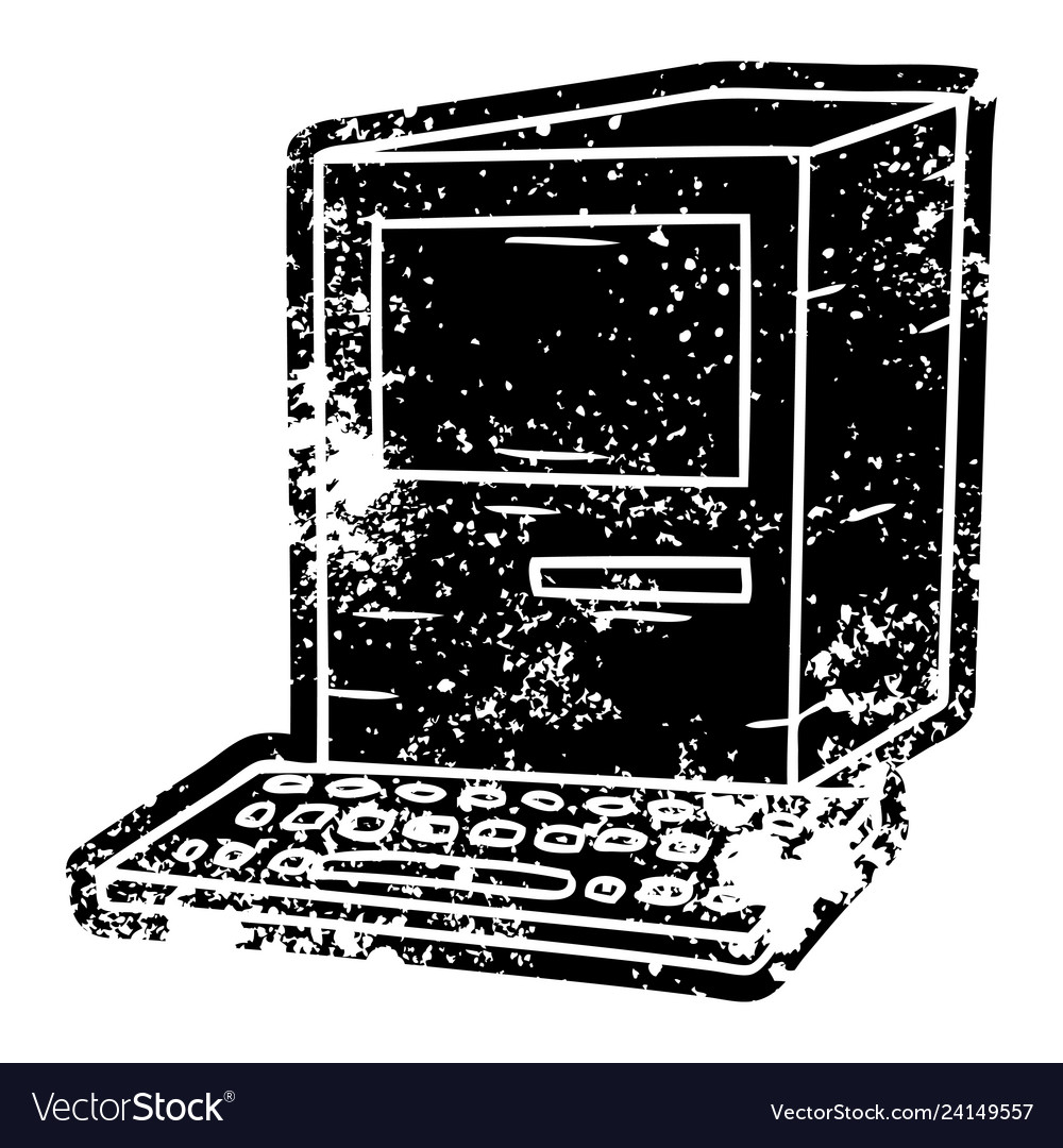 Grunge icon drawing of a computer and keyboard