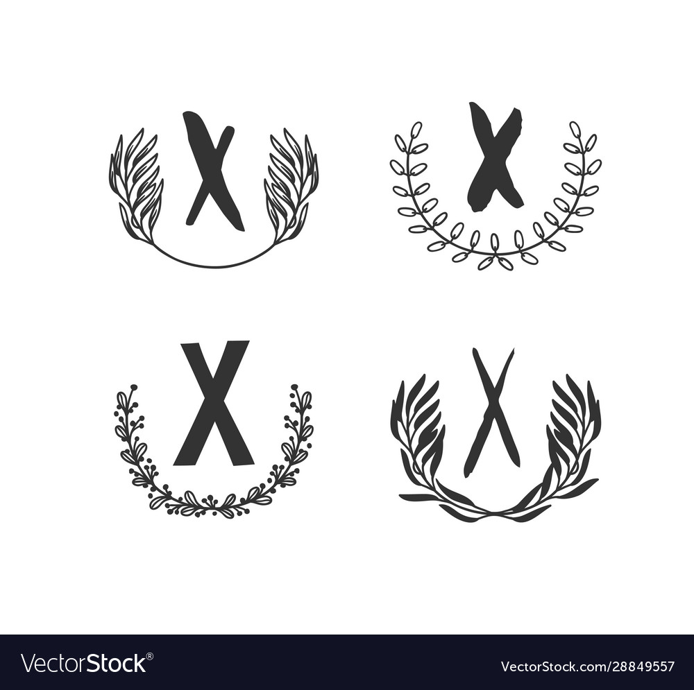 Hand drawn set monogram objects for design use vector image Hand drawn set monogram objects for design use