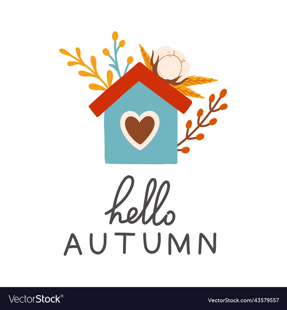 Hello autumn birdhouse fall season elements