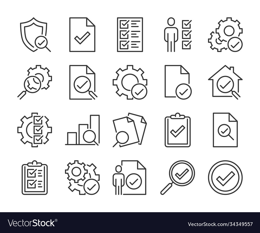 Inspection icon and testing line icons vector image Inspection icon and testing line icons