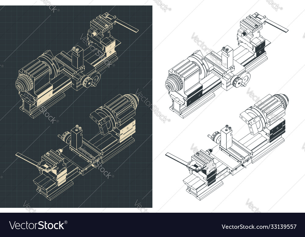 Lathe isometric drawings Royalty Free Vector Image