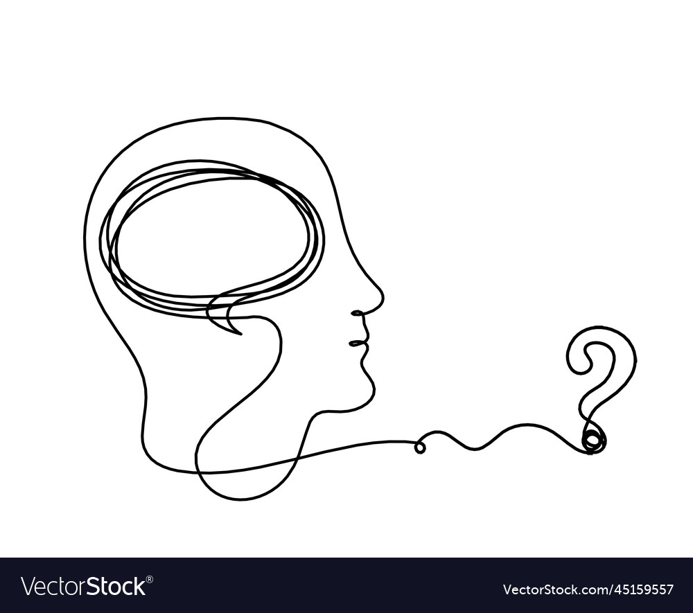 Man silhouette profile with question mark as line