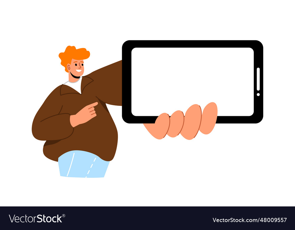 Man with blank smartphone screen concept vector image Man with blank smartphone screen concept