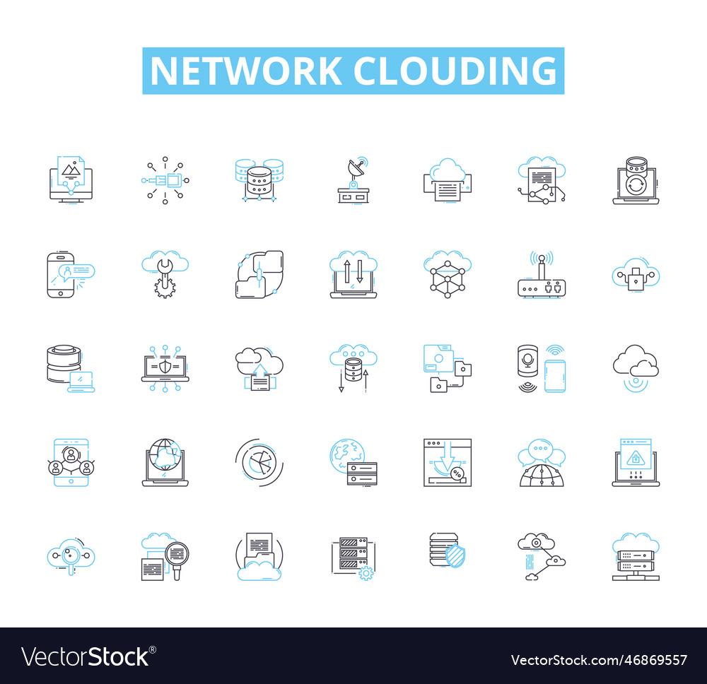 Network clouding linear icons set virtualization vector image Network clouding linear icons set virtualization