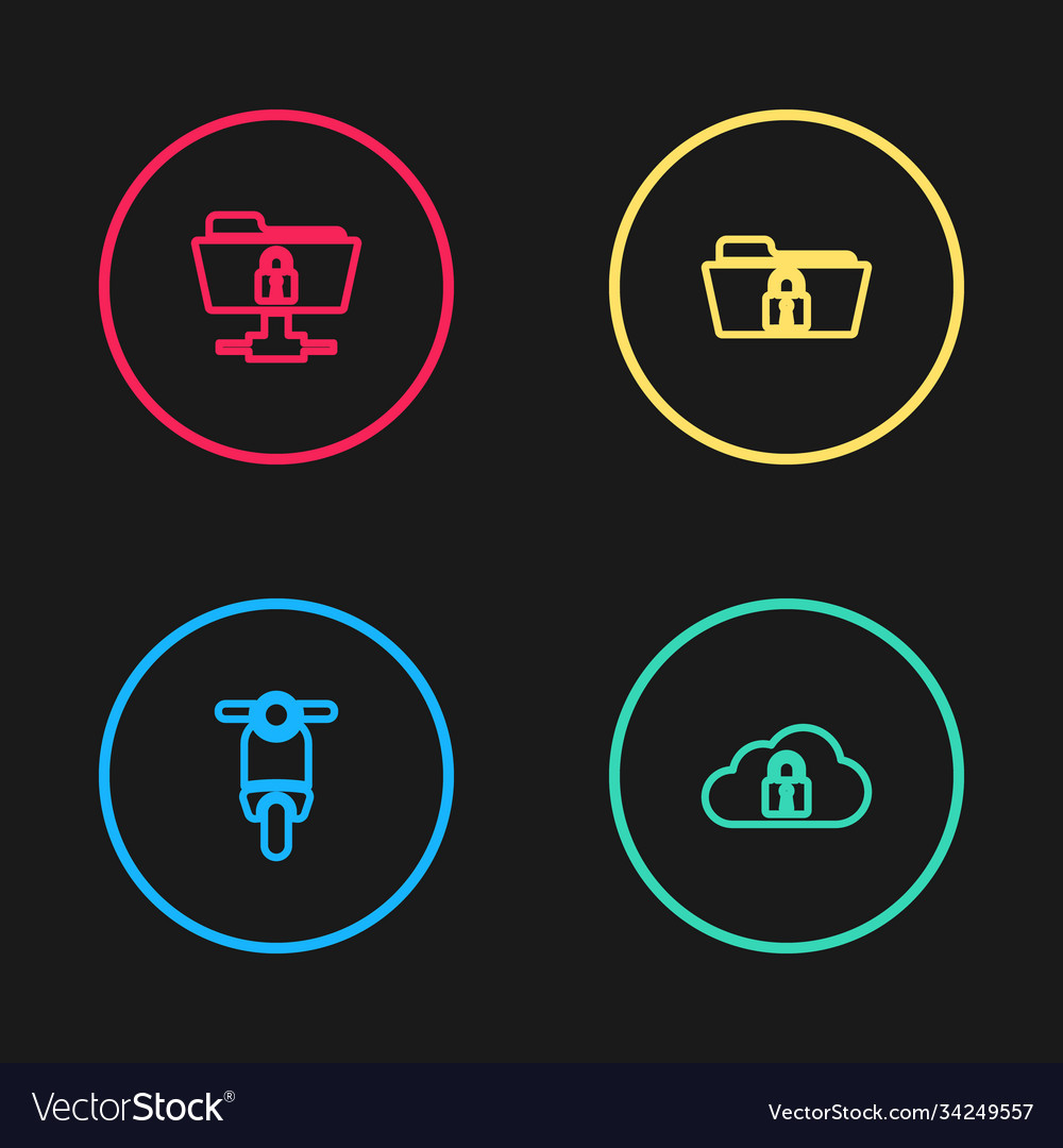 Set line scooter cloud computing lock folder vector image Set line scooter cloud computing lock folder