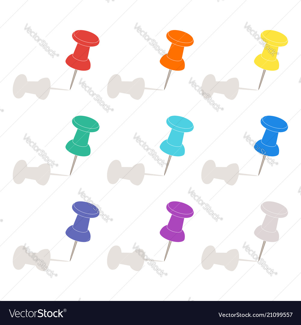 Set of color office push pins with shadow simple